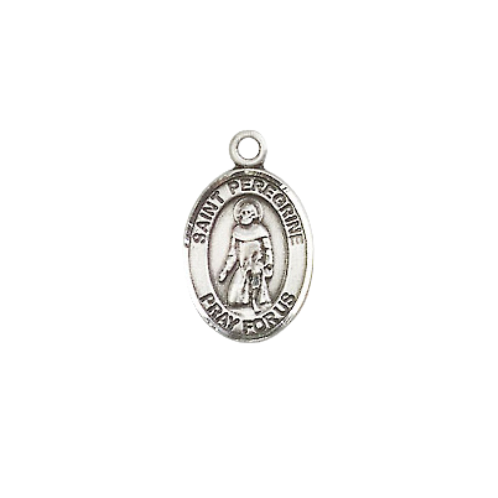 Small Sized Men's .925 Sterling Silver Saint St. Peregrine Laziosi Medal Pendant on 24 Inch Endless Rhodium Plated Heavy Curb Brass Chain, Catholic Religious Necklace - Made in USA- Deluxe Velvet Gift Box