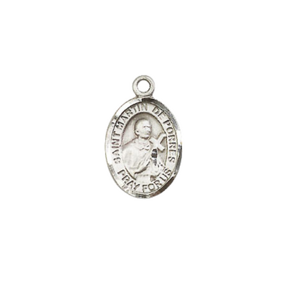 Small Sized Men's Pewter Saint St. Martin de Porres Medal Pendant on 24 Inch Endless Rhodium Plated Heavy Curb Brass Chain, Catholic Religious Necklace - Made in USA- Deluxe Velvet Gift Box