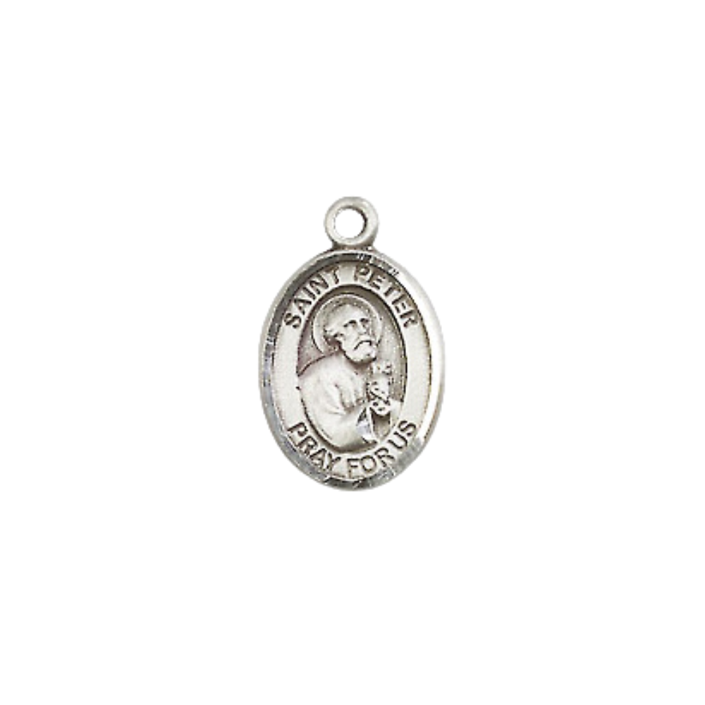 Small Sized Women's .925 Sterling Silver Saint St. Peter the Apostle Medal Pendant on 18 Inch Rhodium Plated Lite Curb Brass Chain with Lobster Claw Clasp, Catholic Religious Necklace - Made in USA- Velvet Gift Box