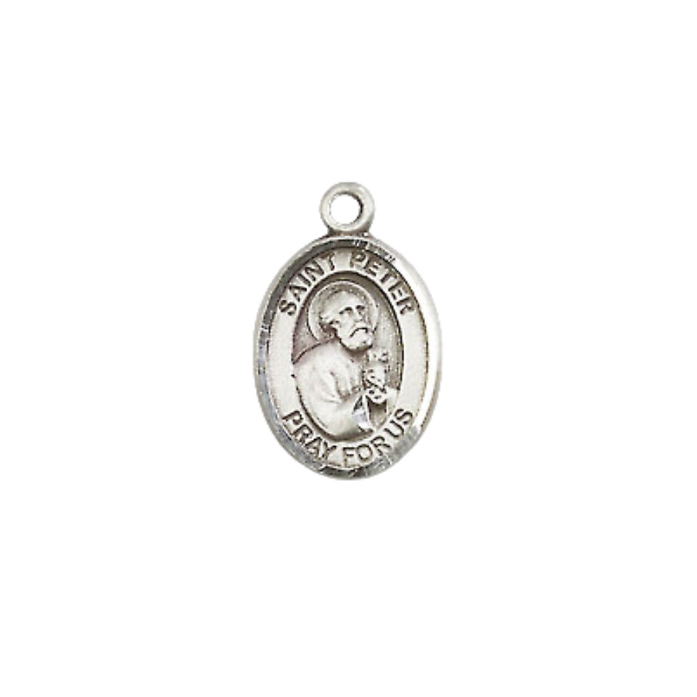 Small Sized Men's .925 Sterling Silver Saint St. Peter the Apostle Medal Pendant on 24 Inch Endless Rhodium Plated Heavy Curb Brass Chain, Catholic Religious Necklace - Made in USA- Deluxe Velvet Gift Box