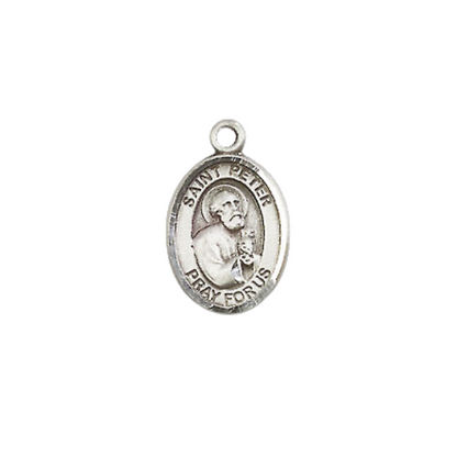 Small Sized Men's Pewter Saint St. Peter the Apostle Medal Pendant on 24 Inch Endless Rhodium Plated Heavy Curb Brass Chain, Catholic Religious Necklace - Made in USA- Deluxe Velvet Gift Box