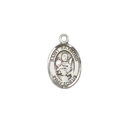 Small Sized Men's Pewter Saint St. Raymond Nonnatus Medal Pendant on 24 Inch Endless Rhodium Plated Heavy Curb Brass Chain, Catholic Religious Necklace - Made in USA- Deluxe Velvet Gift Box