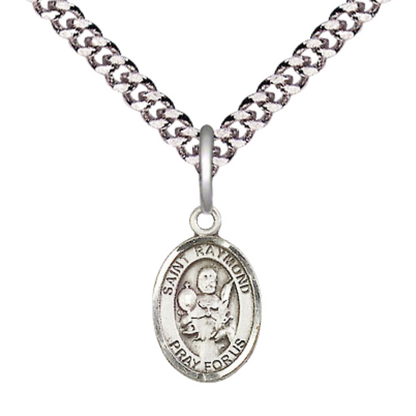 Small Sized Men's .925 Sterling Silver Saint St. Raymond Nonnatus Medal Pendant on 24 Inch Endless Rhodium Plated Heavy Curb Brass Chain, Catholic Religious Necklace - Made in USA- Deluxe Velvet Gift Box