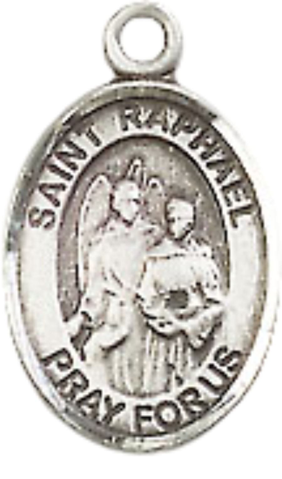 Small Sized Women's Pewter Saint St. Raphael the Archangel Medal Pendant on 18 Inch Rhodium Plated Lite Curb Brass Chain with Lobster Claw Clasp, Catholic Religious Necklace - Made in USA- Velvet Gift Box