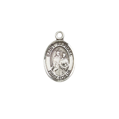 Small Sized Men's Pewter Saint St. Raphael the Archangel Medal Pendant on 24 Inch Endless Rhodium Plated Heavy Curb Brass Chain, Catholic Religious Necklace - Made in USA- Deluxe Velvet Gift Box