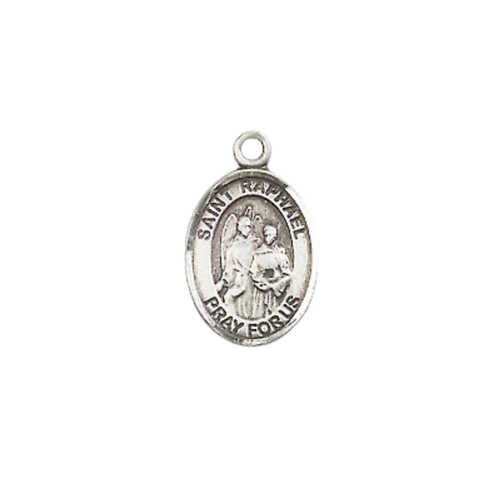Small Sized Men's .925 Sterling Silver Saint St. Raphael the Archangel Medal Pendant on 24 Inch Endless Rhodium Plated Heavy Curb Brass Chain, Catholic Religious Necklace - Made in USA- Deluxe Velvet Gift Box