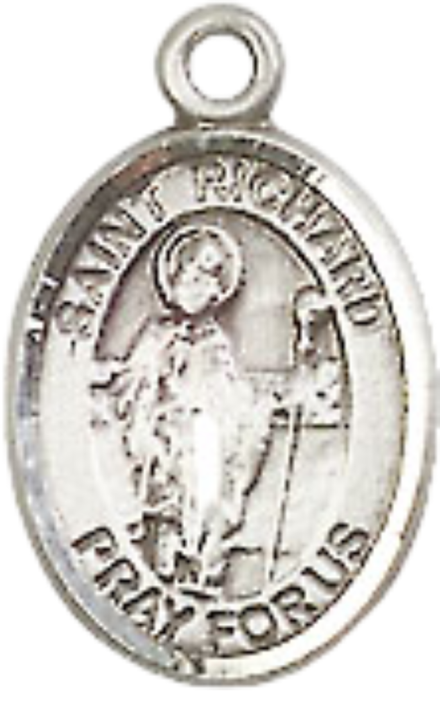 Small Sized Women's Pewter Saint St. Richard Medal Pendant on 18 Inch Rhodium Plated Lite Curb Brass Chain with Lobster Claw Clasp, Catholic Religious Necklace - Made in USA- Velvet Gift Box