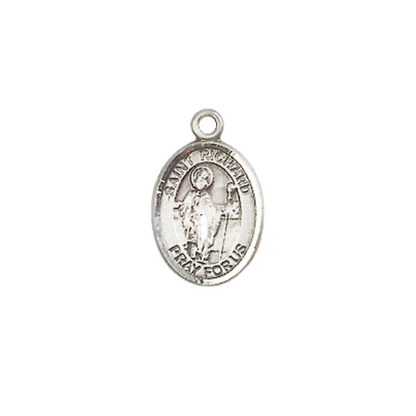 Small Sized Men's .925 Sterling Silver Saint St. Richard Medal Pendant on 24 Inch Endless Rhodium Plated Heavy Curb Brass Chain, Catholic Religious Necklace - Made in USA- Deluxe Velvet Gift Box
