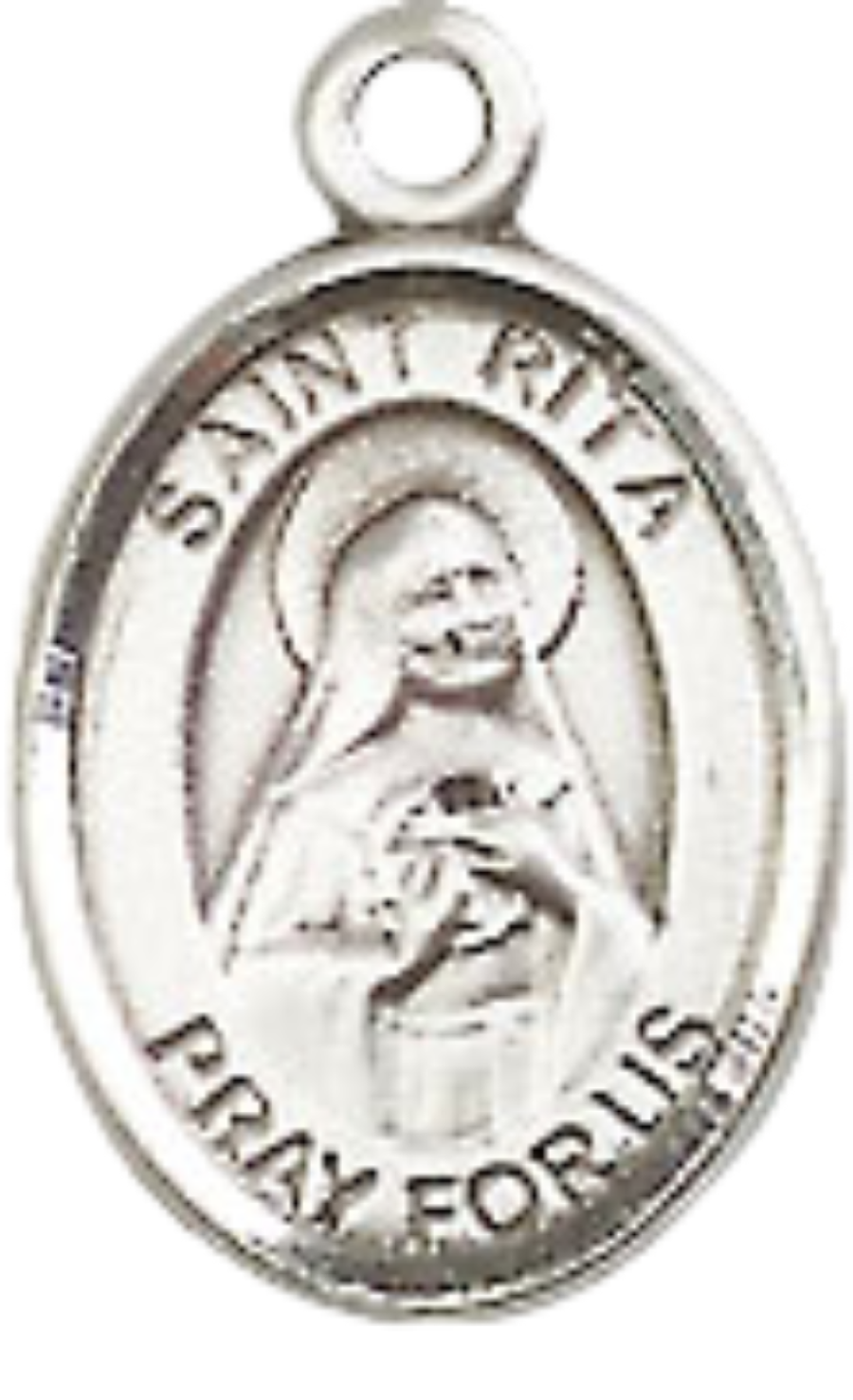 Small Sized Women's .925 Sterling Silver Saint St. Rita of Cascia Medal Pendant on 18 Inch Rhodium Plated Lite Curb Brass Chain with Lobster Claw Clasp, Catholic Religious Necklace - Made in USA- Velvet Gift Box