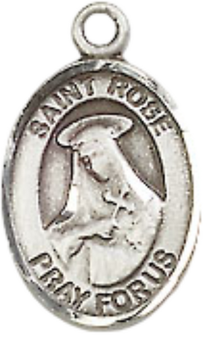 Small Sized Women's .925 Sterling Silver Saint St. Rose of Lima Medal Pendant on 18 Inch Rhodium Plated Lite Curb Brass Chain with Lobster Claw Clasp, Catholic Religious Necklace - Made in USA- Velvet Gift Box