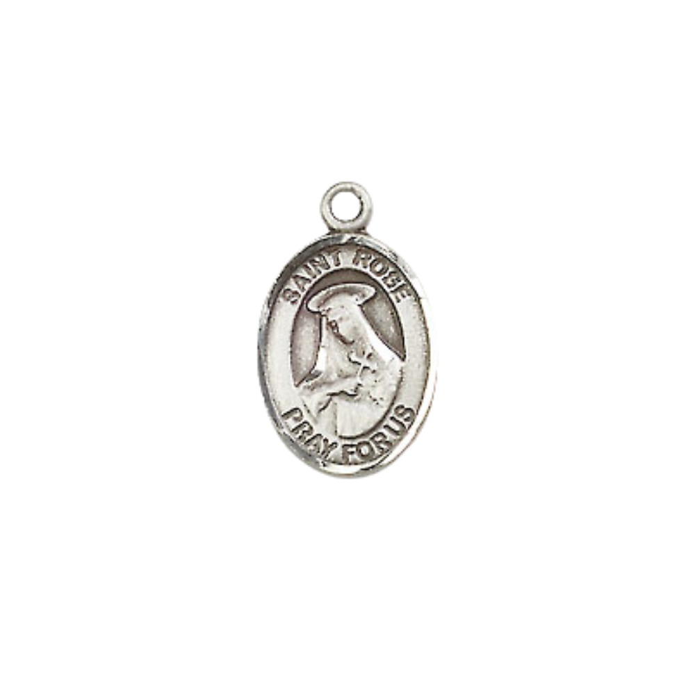 Small Sized Men's .925 Sterling Silver Saint St. Rose of Lima Medal Pendant on 24 Inch Endless Rhodium Plated Heavy Curb Brass Chain, Catholic Religious Necklace - Made in USA- Deluxe Velvet Gift Box