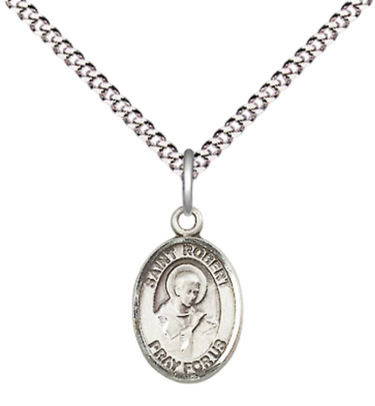 Small Sized Women's Pewter Saint St. Robert Bellarmine Medal Pendant on 18 Inch Rhodium Plated Lite Curb Brass Chain with Lobster Claw Clasp, Catholic Religious Necklace - Made in USA- Velvet Gift Box