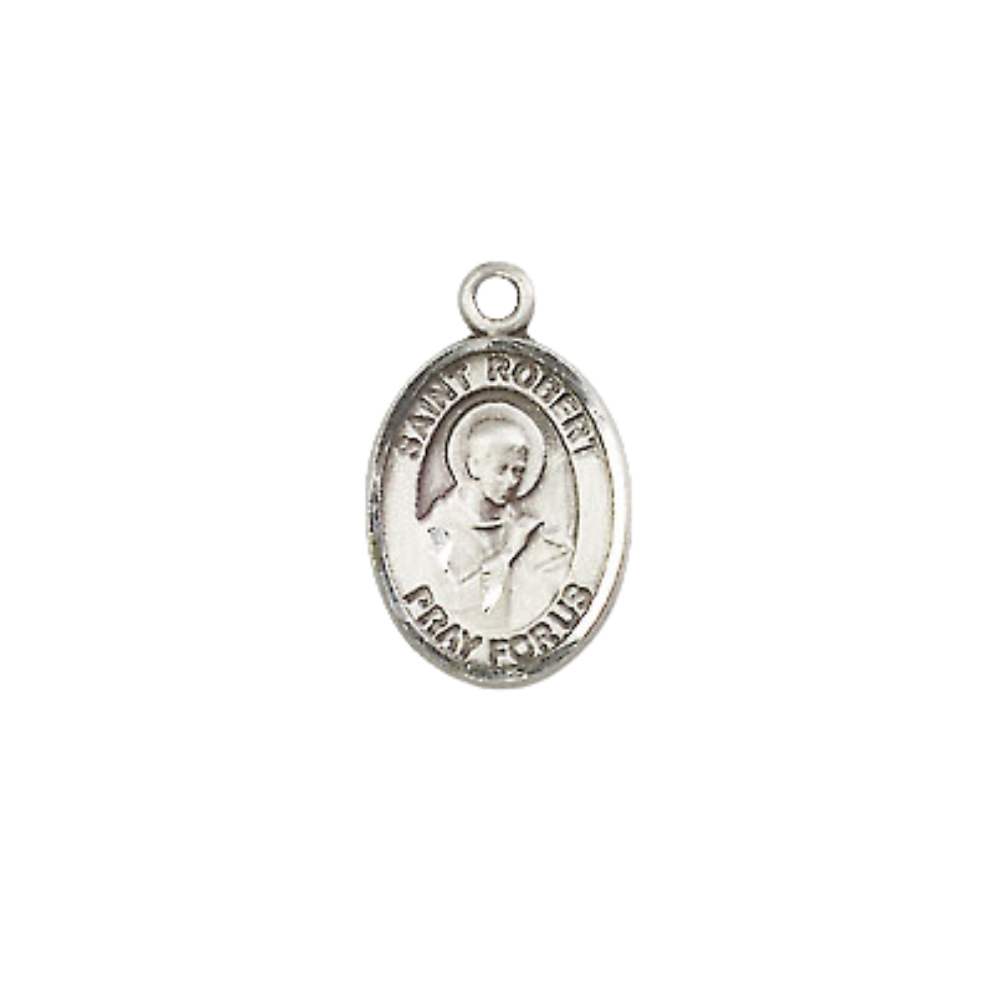 Small Sized Men's .925 Sterling Silver Saint St. Robert Bellarmine Medal Pendant on 24 Inch Endless Rhodium Plated Heavy Curb Brass Chain, Catholic Religious Necklace - Made in USA- Deluxe Velvet Gift Box