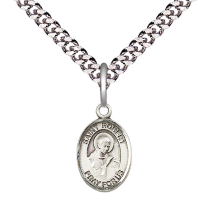 Small Sized Men's Pewter Saint St. Robert Bellarmine Medal Pendant on 24 Inch Endless Rhodium Plated Heavy Curb Brass Chain, Catholic Religious Necklace - Made in USA- Deluxe Velvet Gift Box