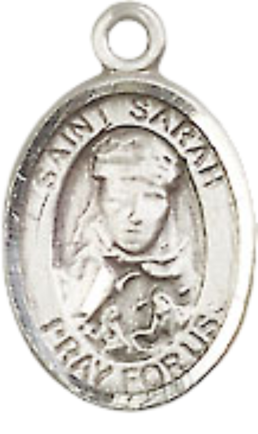 Small Sized Women's Pewter Saint St. Sarah Medal Pendant on 18 Inch Rhodium Plated Lite Curb Brass Chain with Lobster Claw Clasp, Catholic Religious Necklace - Made in USA- Velvet Gift Box