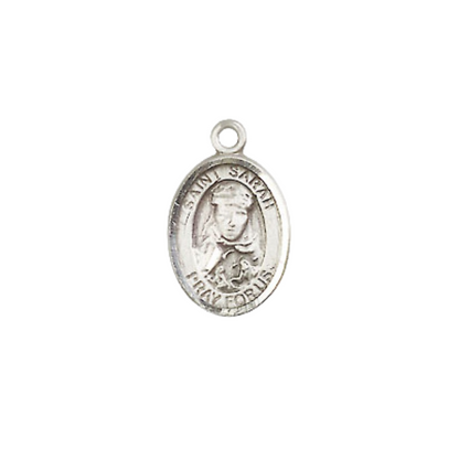 Everlasting Light Jewelry Small Sized Men's Pewter Saint St. Sarah Medal Pendant on 24 Inch Endless Rhodium Plated Heavy Curb Brass Chain, Catholic Religious Necklace - Made in USA- Deluxe Velvet Gift Box