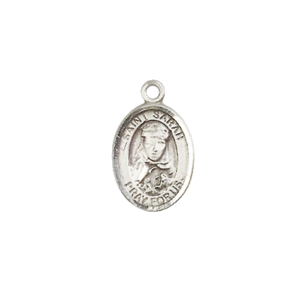 Small Sized Men's .925 Sterling Silver Saint St. Sarah Medal Pendant on 24 Inch Endless Rhodium Plated Heavy Curb Brass Chain, Catholic Religious Necklace - Made in USA- Deluxe Velvet Gift Box
