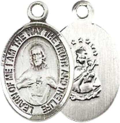 Everlasting Light Jewelry Small Sized Men's Pewter Scapular Medal Pendant on 24 Inch Endless Rhodium Plated Heavy Curb Brass Chain, Catholic Religious Necklace - Made in USA- Deluxe Velvet Gift Box