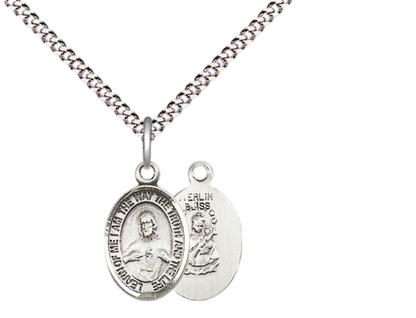 Small Sized Women's .925 Sterling Silver Scapular Medal Pendant on 18 Inch Rhodium Plated Lite Curb Brass Chain with Lobster Claw Clasp, Catholic Religious Necklace - Made in USA- Velvet Gift Box