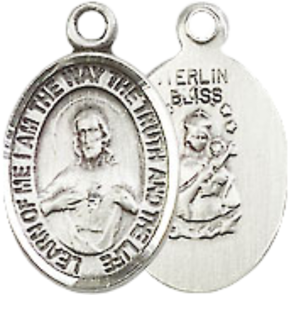Small Sized Women's .925 Sterling Silver Scapular Medal Pendant on 18 Inch Rhodium Plated Lite Curb Brass Chain with Lobster Claw Clasp, Catholic Religious Necklace - Made in USA- Velvet Gift Box