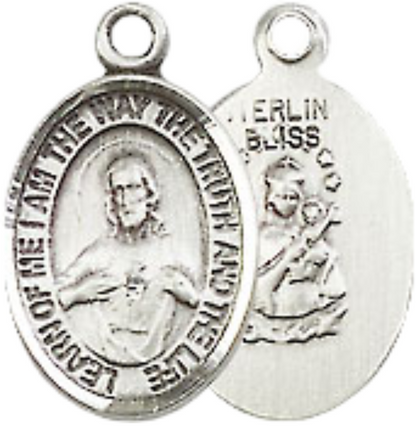 Small Sized Women's .925 Sterling Silver Scapular Medal Pendant on 18 Inch Rhodium Plated Lite Curb Brass Chain with Lobster Claw Clasp, Catholic Religious Necklace - Made in USA- Velvet Gift Box