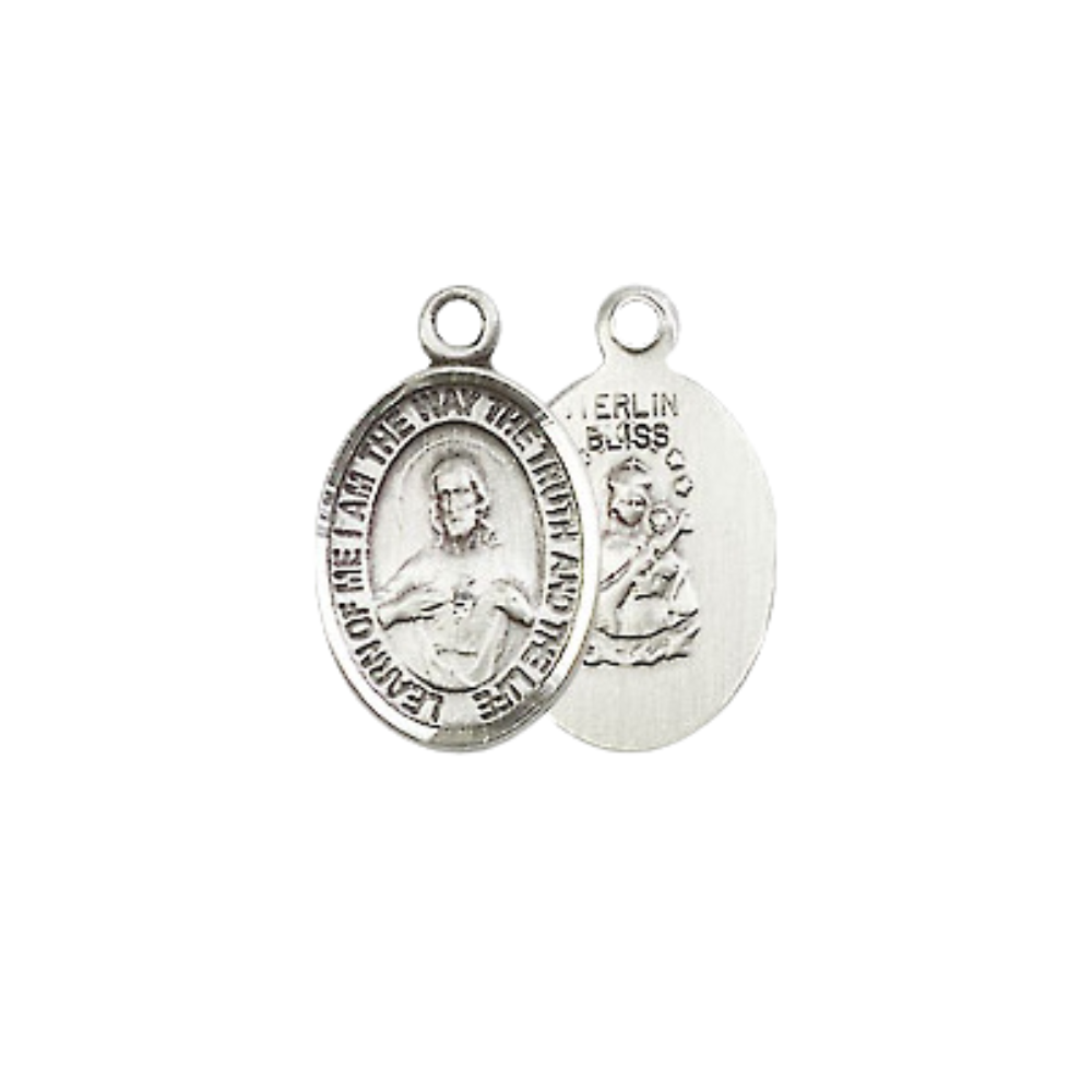 Small Sized Men's .925 Sterling Silver Scapular Medal Pendant on 24 Inch Endless Rhodium Plated Heavy Curb Brass Chain, Catholic Religious Necklace - Made in USA- Deluxe Velvet Gift Box