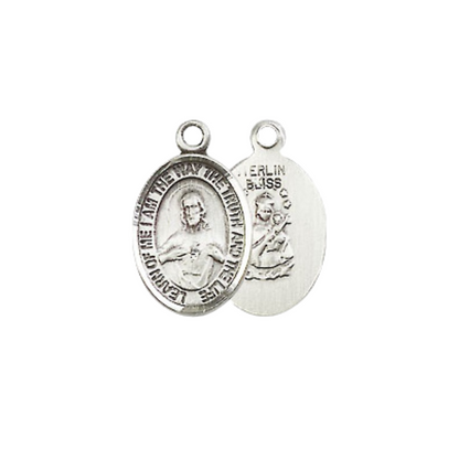Small Sized Men's .925 Sterling Silver Scapular Medal Pendant on 24 Inch Endless Rhodium Plated Heavy Curb Brass Chain, Catholic Religious Necklace - Made in USA- Deluxe Velvet Gift Box