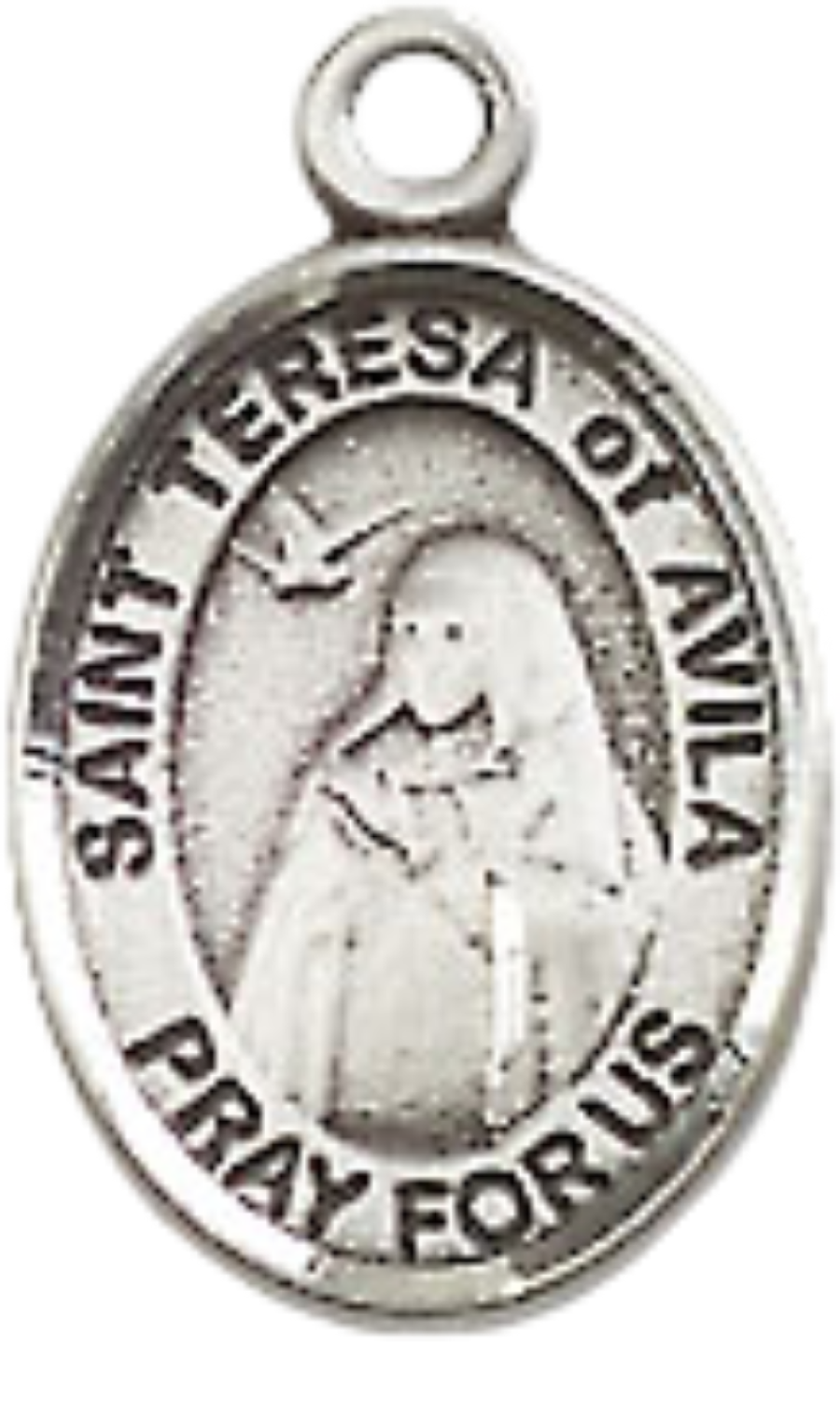 Small Sized Women's .925 Sterling Silver Saint St. Teresa of Avila Medal Pendant on 18 Inch Rhodium Plated Lite Curb Brass Chain with Lobster Claw Clasp, Catholic Religious Necklace - Made in USA- Velvet Gift Box