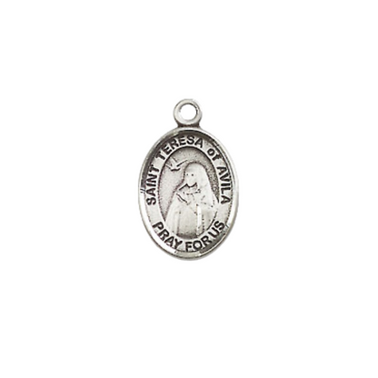 Small Sized Men's Pewter Saint St. Teresa of Avila Medal Pendant on 24 Inch Endless Rhodium Plated Heavy Curb Brass Chain, Catholic Religious Necklace - Made in USA- Deluxe Velvet Gift Box