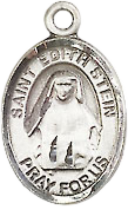 Small Sized Women's Pewter Saint Edith Stein Medal Pendant on 18 Inch Rhodium Plated Lite Curb Brass Chain with Lobster Claw Clasp, Catholic Religious Necklace - Made in USA- Velvet Gift Box