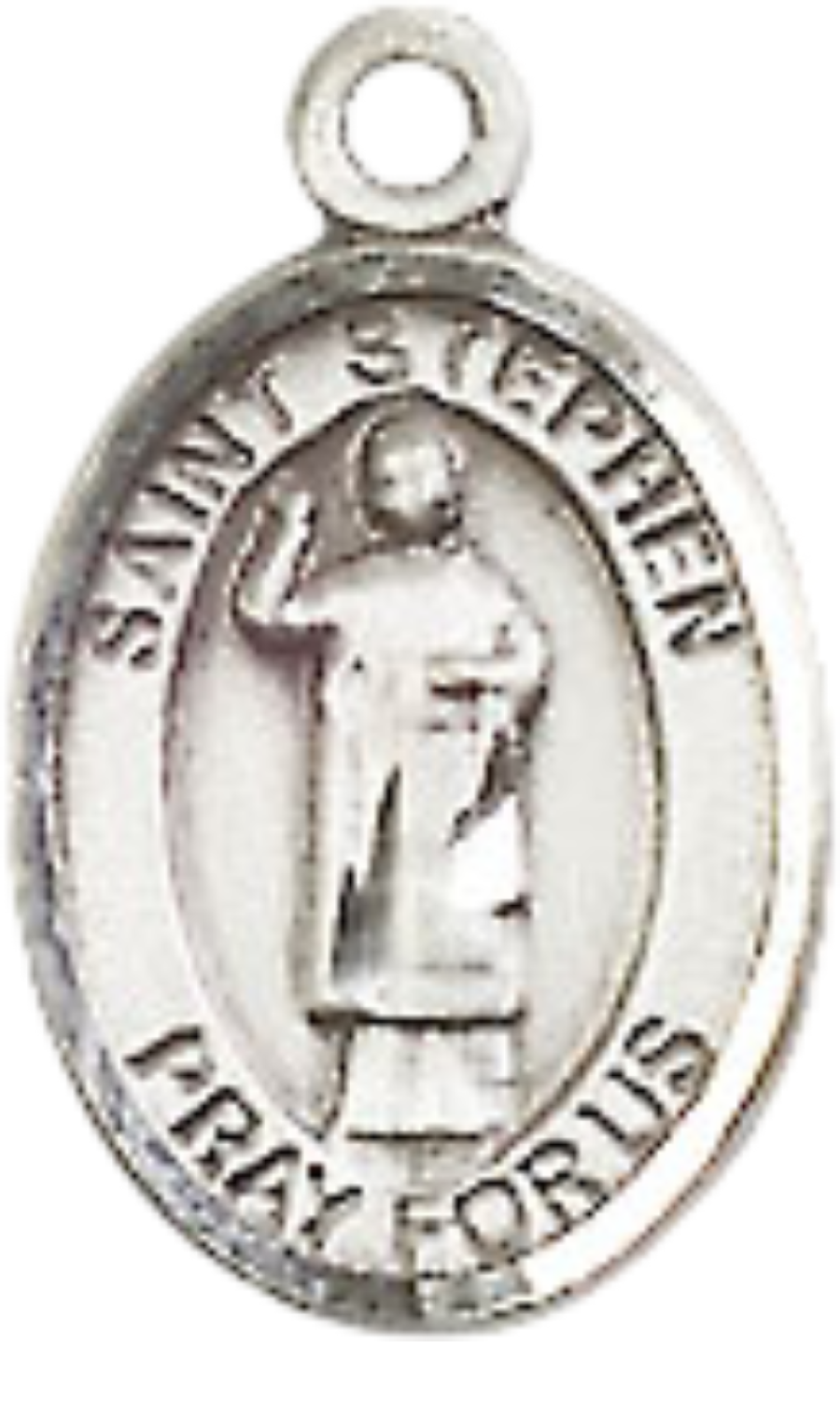Small Sized Women's Pewter Saint St.ephen the Martyr Medal Pendant on 18 Inch Rhodium Plated Lite Curb Brass Chain with Lobster Claw Clasp, Catholic Religious Necklace - Made in USA- Velvet Gift Box