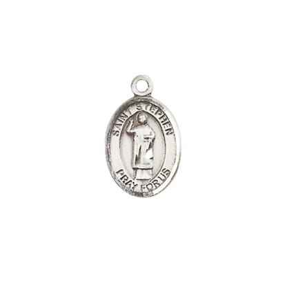 Small Sized Men's .925 Sterling Silver Saint St. Stephen the Martyr Medal Pendant on 24 Inch Endless Rhodium Plated Heavy Curb Brass Chain, Catholic Religious Necklace - Made in USA- Deluxe Velvet Gift Box