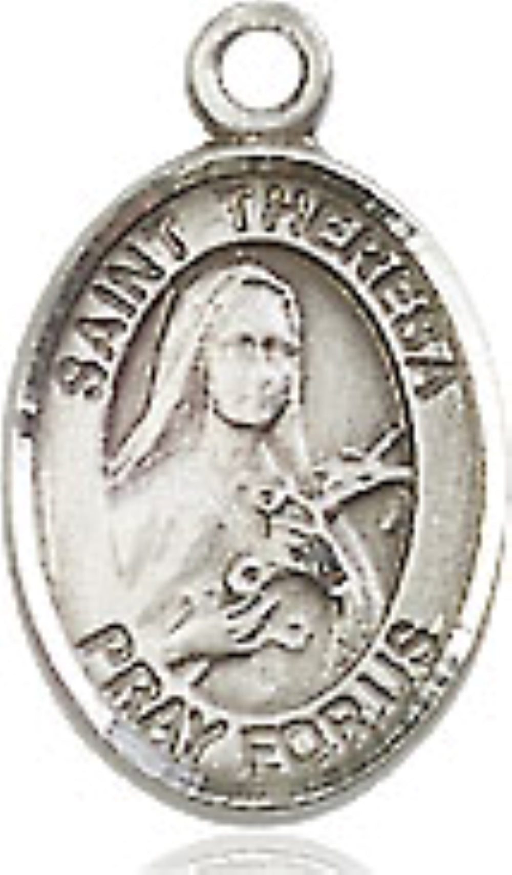 Small Sized Women's .925 Sterling Silver Saint St. Theresa Medal Pendant on 18 Inch Rhodium Plated Lite Curb Brass Chain with Lobster Claw Clasp, Catholic Religious Necklace - Made in USA- Velvet Gift Box