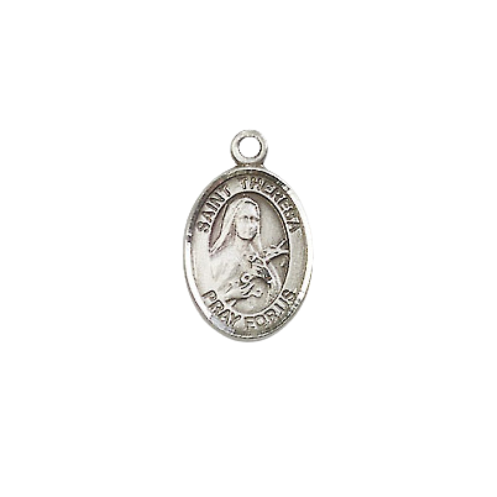 Small Sized Men's .925 Sterling Silver Saint St. Theresa Medal Pendant on 24 Inch Endless Rhodium Plated Heavy Curb Brass Chain, Catholic Religious Necklace - Made in USA- Deluxe Velvet Gift Box
