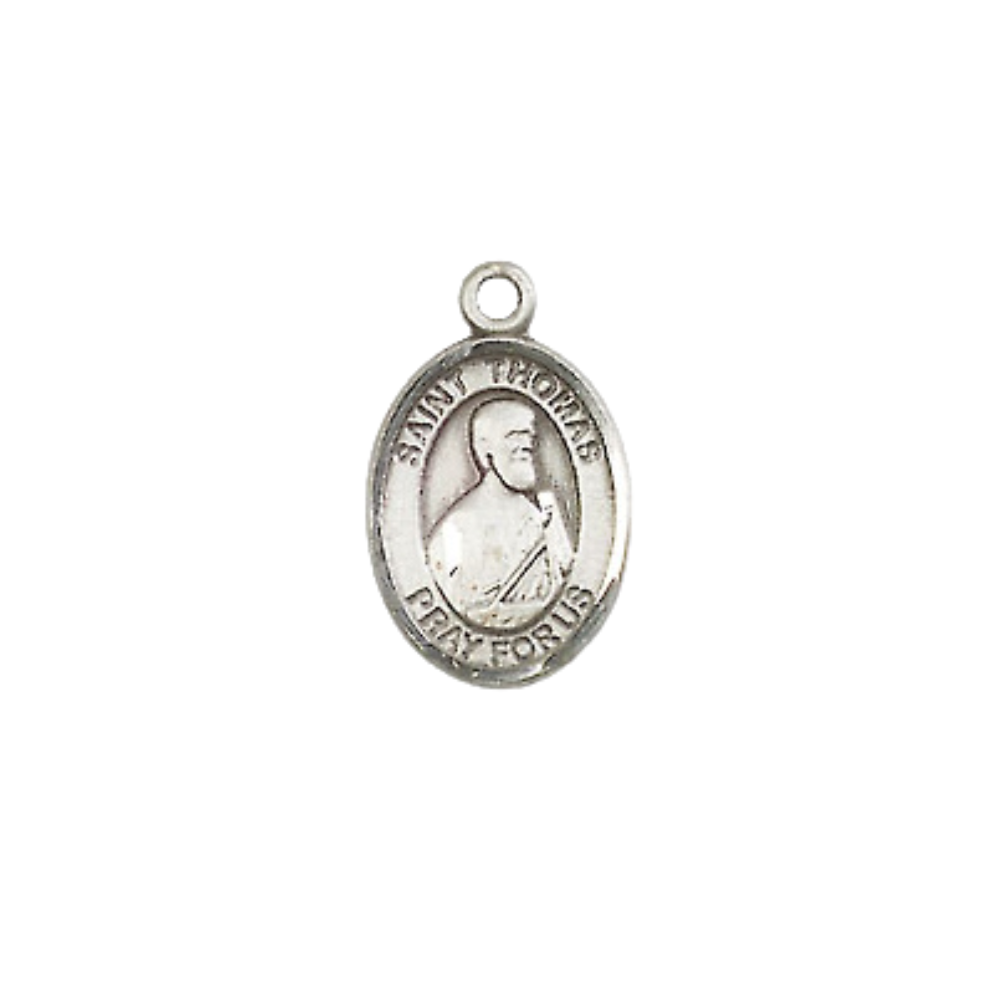 Small Sized Men's Pewter Saint St. Thomas the Apostle Medal Pendant on 24 Inch Endless Rhodium Plated Heavy Curb Brass Chain, Catholic Religious Necklace - Made in USA- Deluxe Velvet Gift Box