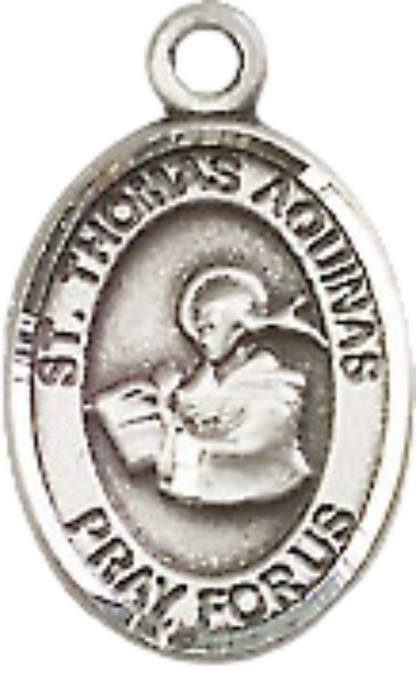 Small Sized Women's Pewter Saint St. Thomas Aquinas Medal Pendant on 18 Inch Rhodium Plated Lite Curb Brass Chain with Lobster Claw Clasp, Catholic Religious Necklace - Made in USA- Velvet Gift Box