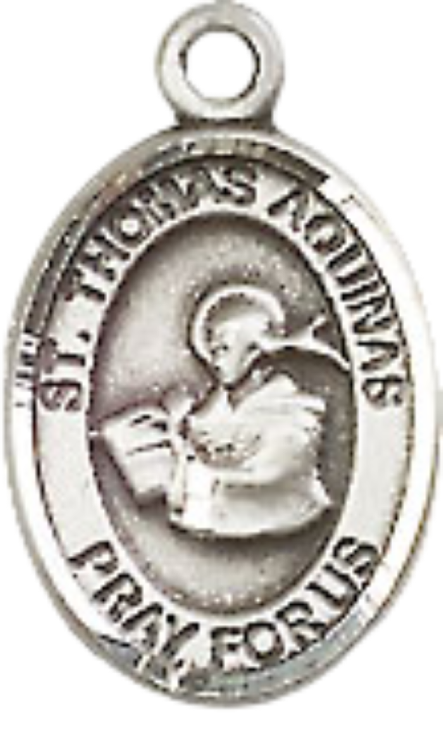 Small Sized Women's Pewter Saint St. Thomas Aquinas Medal Pendant on 18 Inch Rhodium Plated Lite Curb Brass Chain with Lobster Claw Clasp, Catholic Religious Necklace - Made in USA- Velvet Gift Box