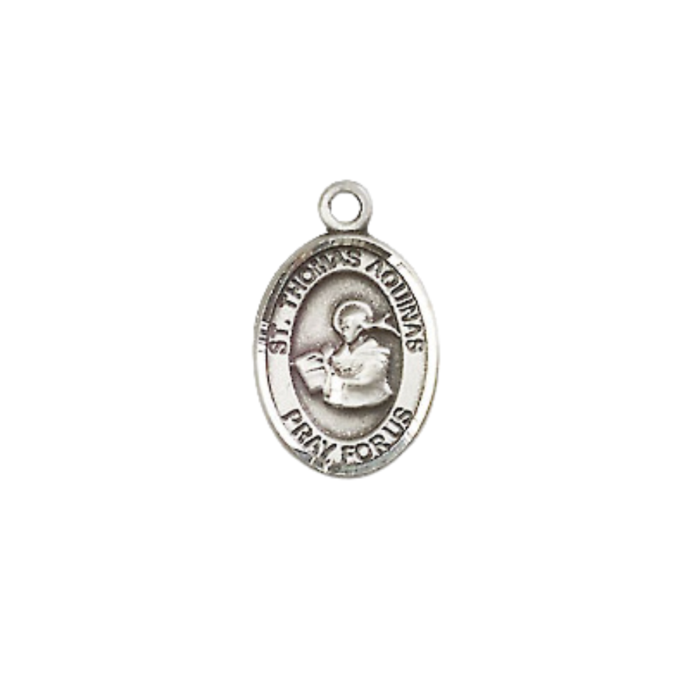 Small Sized Men's Pewter Saint St. Thomas Aquinas Medal Pendant on 24 Inch Endless Rhodium Plated Heavy Curb Brass Chain, Catholic Religious Necklace - Made in USA- Deluxe Velvet Gift Box