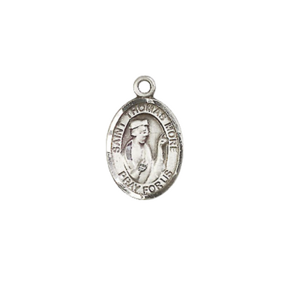 Small Sized Men's Pewter Saint St. Thomas More Medal Pendant on 24 Inch Endless Rhodium Plated Heavy Curb Brass Chain, Catholic Religious Necklace - Made in USA- Deluxe Velvet Gift Box