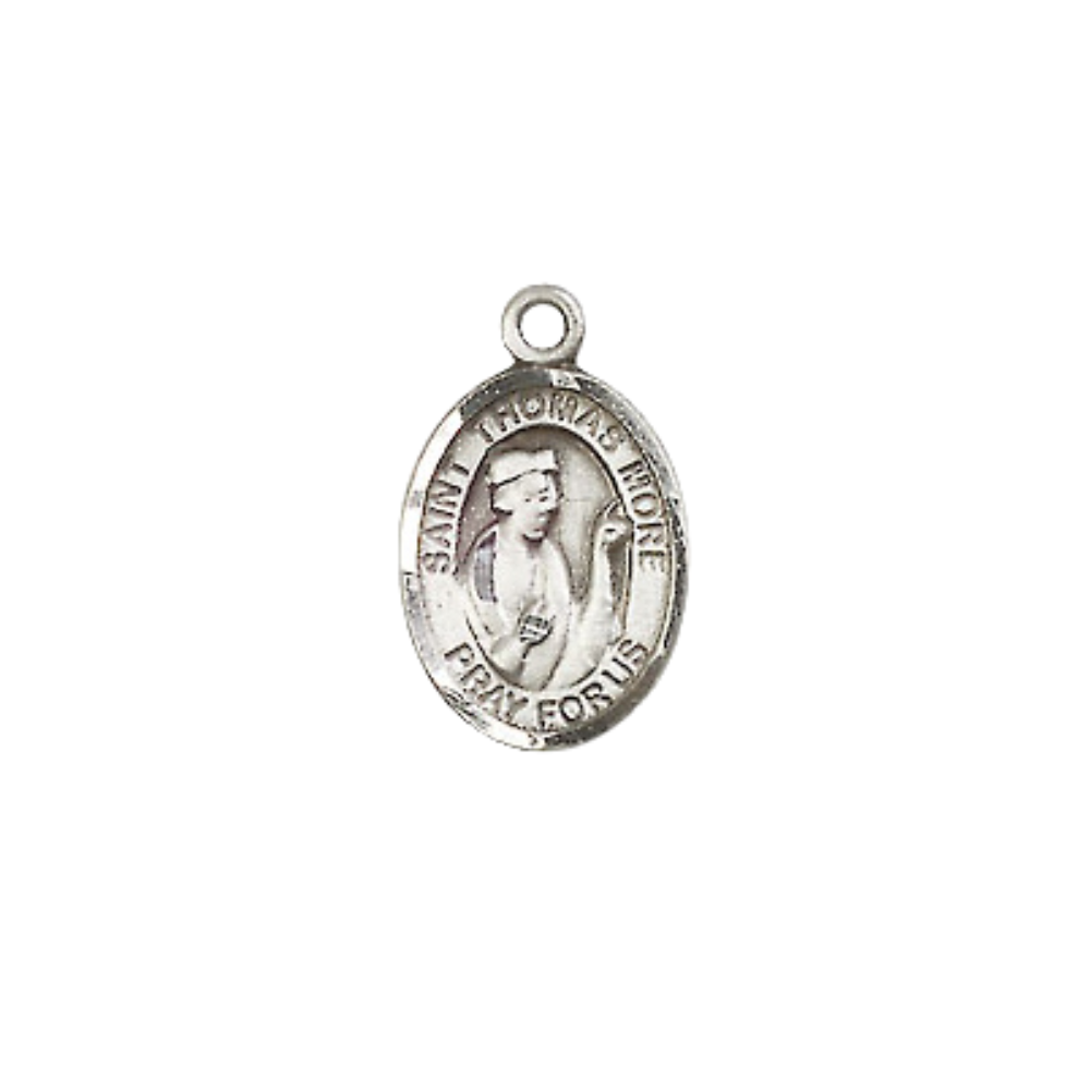 Small Sized Men's .925 Sterling Silver Saint St. Thomas More Medal Pendant on 24 Inch Endless Rhodium Plated Heavy Curb Brass Chain, Catholic Religious Necklace - Made in USA- Deluxe Velvet Gift Box