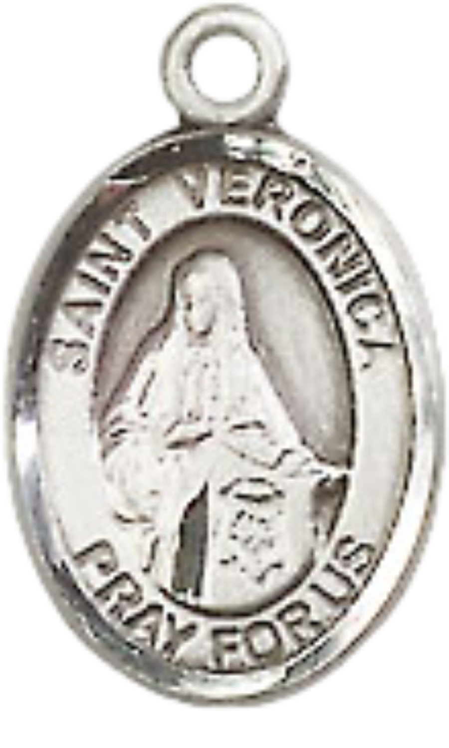 Small Sized Women's .925 Sterling Silver Saint St. Veronica Medal Pendant on 18 Inch Rhodium Plated Lite Curb Brass Chain with Lobster Claw Clasp, Catholic Religious Necklace - Made in USA- Velvet Gift Box