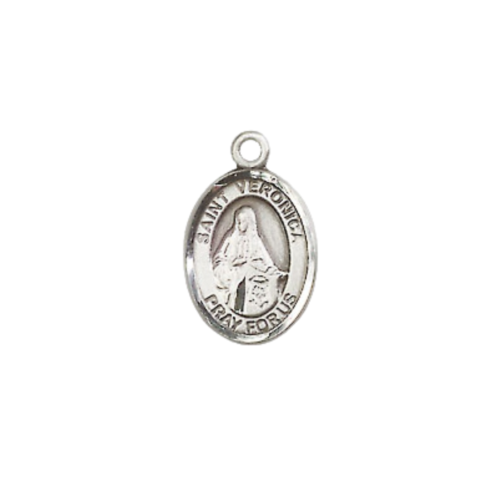Small Sized Men's .925 Sterling Silver Saint St. Veronica Medal Pendant on 24 Inch Endless Rhodium Plated Heavy Curb Brass Chain, Catholic Religious Necklace - Made in USA- Deluxe Velvet Gift Box