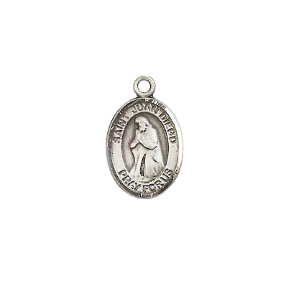 Small Sized Men's Pewter Saint St. Juan Diego Medal Pendant on 24 Inch Endless Rhodium Plated Heavy Curb Brass Chain, Catholic Religious Necklace - Made in USA- Deluxe Velvet Gift Box