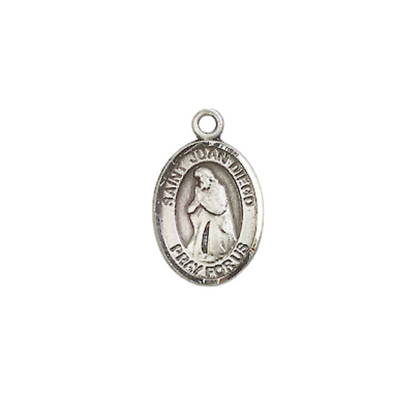 Small Sized Men's Pewter Saint St. Juan Diego Medal Pendant on 24 Inch Endless Rhodium Plated Heavy Curb Brass Chain, Catholic Religious Necklace - Made in USA- Deluxe Velvet Gift Box