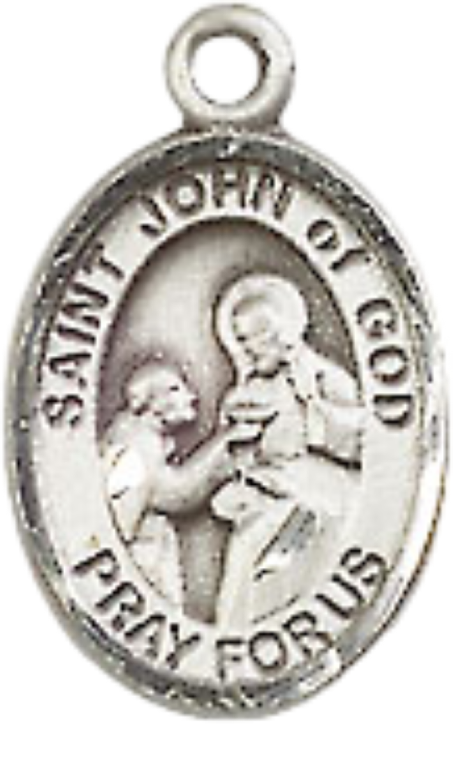Small Sized Women's .925 Sterling Silver Saint St. John of God Medal Pendant on 18 Inch Rhodium Plated Lite Curb Brass Chain with Lobster Claw Clasp, Catholic Religious Necklace - Made in USA- Velvet Gift Box