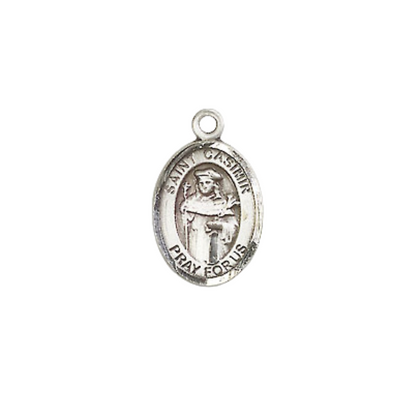 Small Sized Men's .925 Sterling Silver Saint St. Casimir of Poland Medal Pendant on 24 Inch Endless Rhodium Plated Heavy Curb Brass Chain, Catholic Religious Necklace - Made in USA- Deluxe Velvet Gift Box