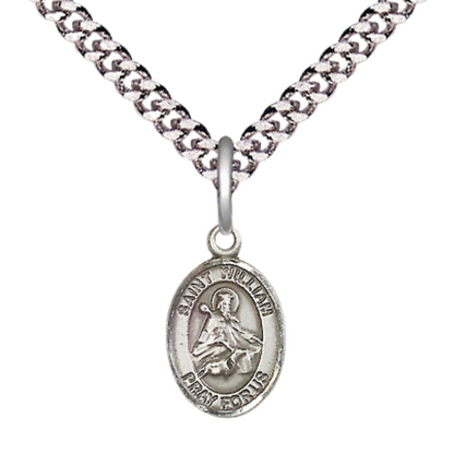 Small Sized Men's .925 Sterling Silver Saint St. William of Rochester Medal Pendant on 24 Inch Endless Rhodium Plated Heavy Curb Brass Chain, Catholic Religious Necklace - Made in USA- Deluxe Velvet Gift Box