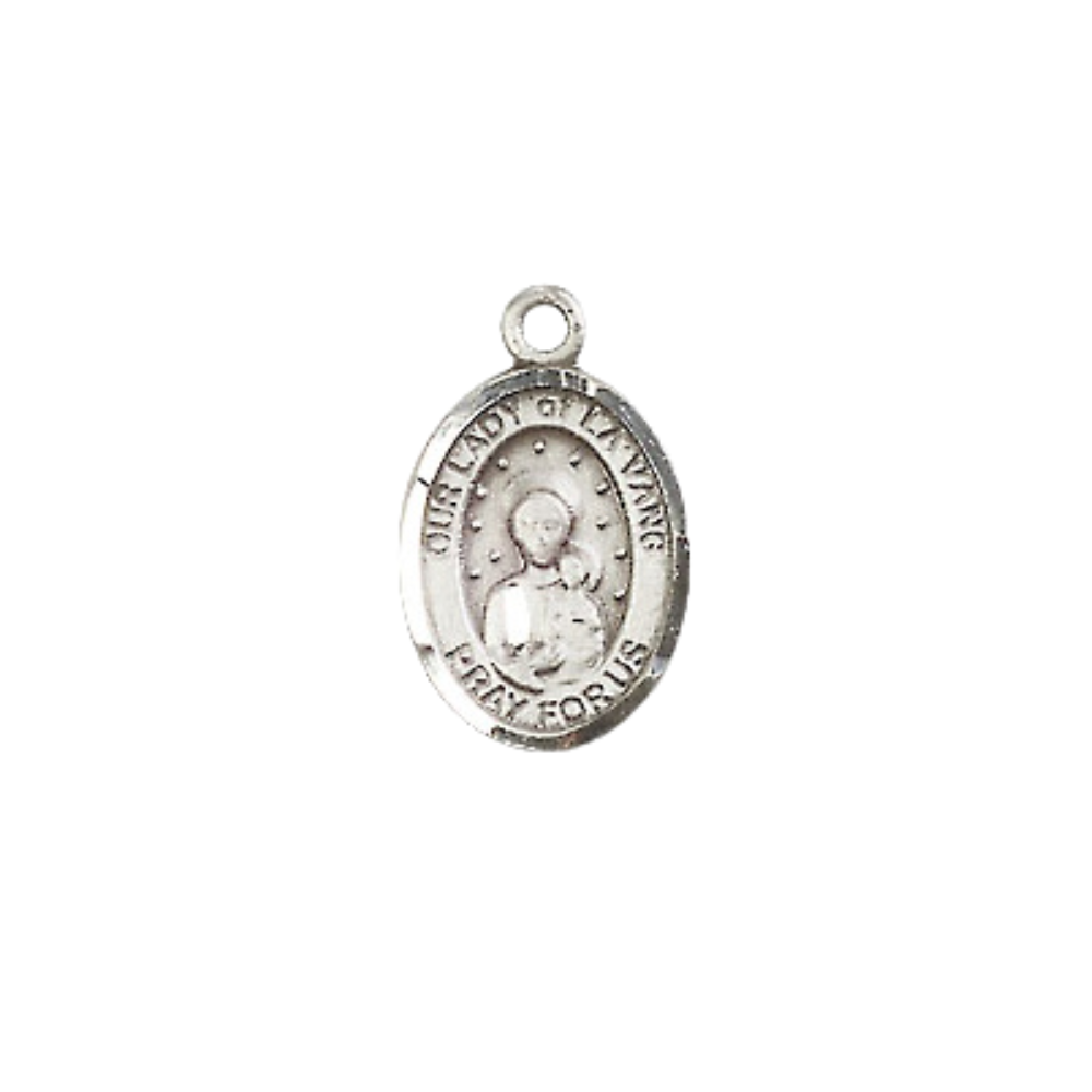 Small Sized Men's .925 Sterling Silver Our Lady of la Vang Medal Pendant on 24 Inch Endless Rhodium Plated Heavy Curb Brass Chain, Catholic Religious Necklace - Made in USA- Deluxe Velvet Gift Box