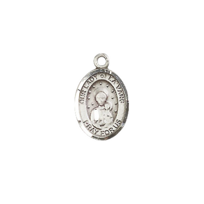 Small Sized Men's Pewter Our Lady of la Vang Medal Pendant on 24 Inch Endless Rhodium Plated Heavy Curb Brass Chain, Catholic Religious Necklace - Made in USA- Deluxe Velvet Gift Box