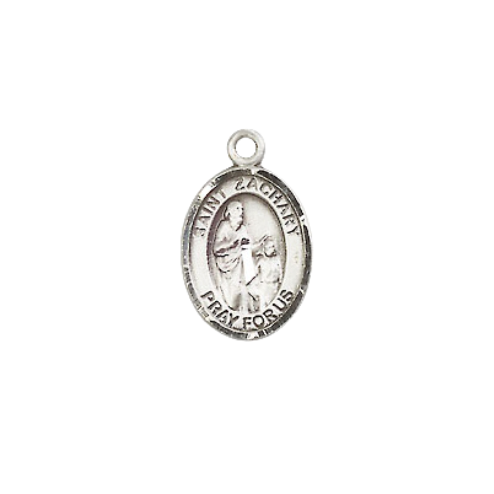 Small Sized Men's Pewter Saint St. Zachary Medal Pendant on 24 Inch Endless Rhodium Plated Heavy Curb Brass Chain, Catholic Religious Necklace - Made in USA- Deluxe Velvet Gift Box